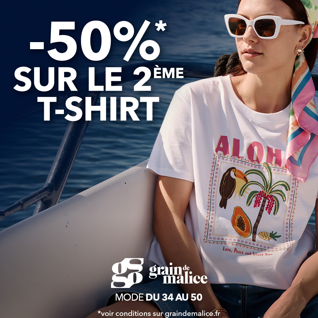 Villebon 2 - Grain de Malice : -50% sur le 2ème T-shirt - visuel centre co 1080x1080 1 - 1